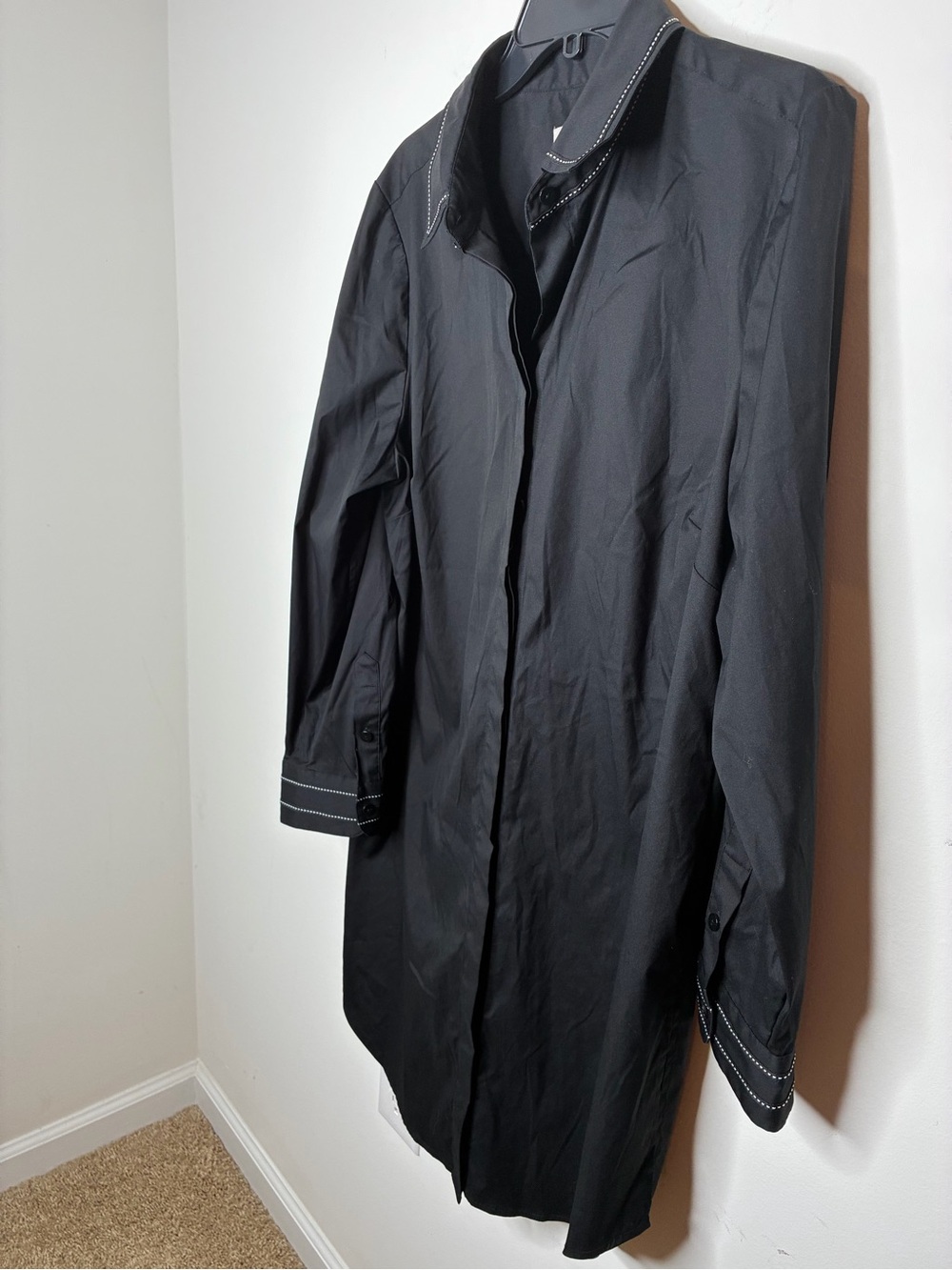 Chico's Black Long Trench Coat with Contrast Stitching